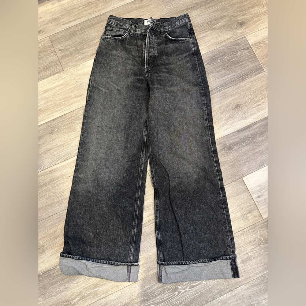 Women’s AGOLDE Dame Cuffed Ditch Black Wide Leg Jeans 27